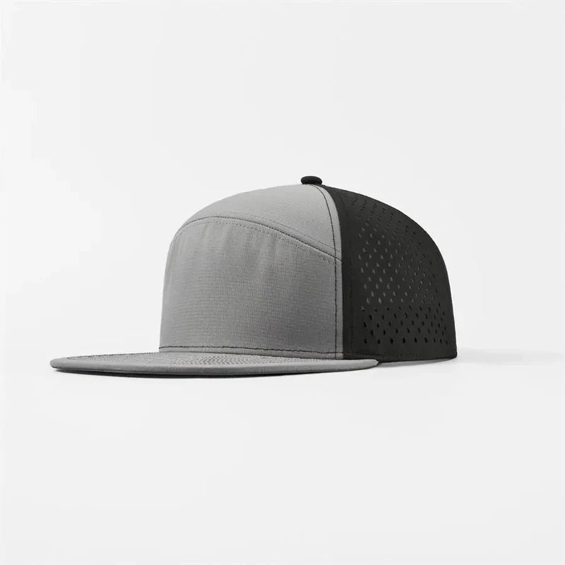 Foremost 6023 Perf Flat Bill Hat – Black+D.Grey - Customized with Your Logo