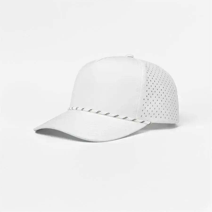 Foremost 6526P -5 Panel Laser Performance Rope Hat – White K178-6 - Customized with Your Logo