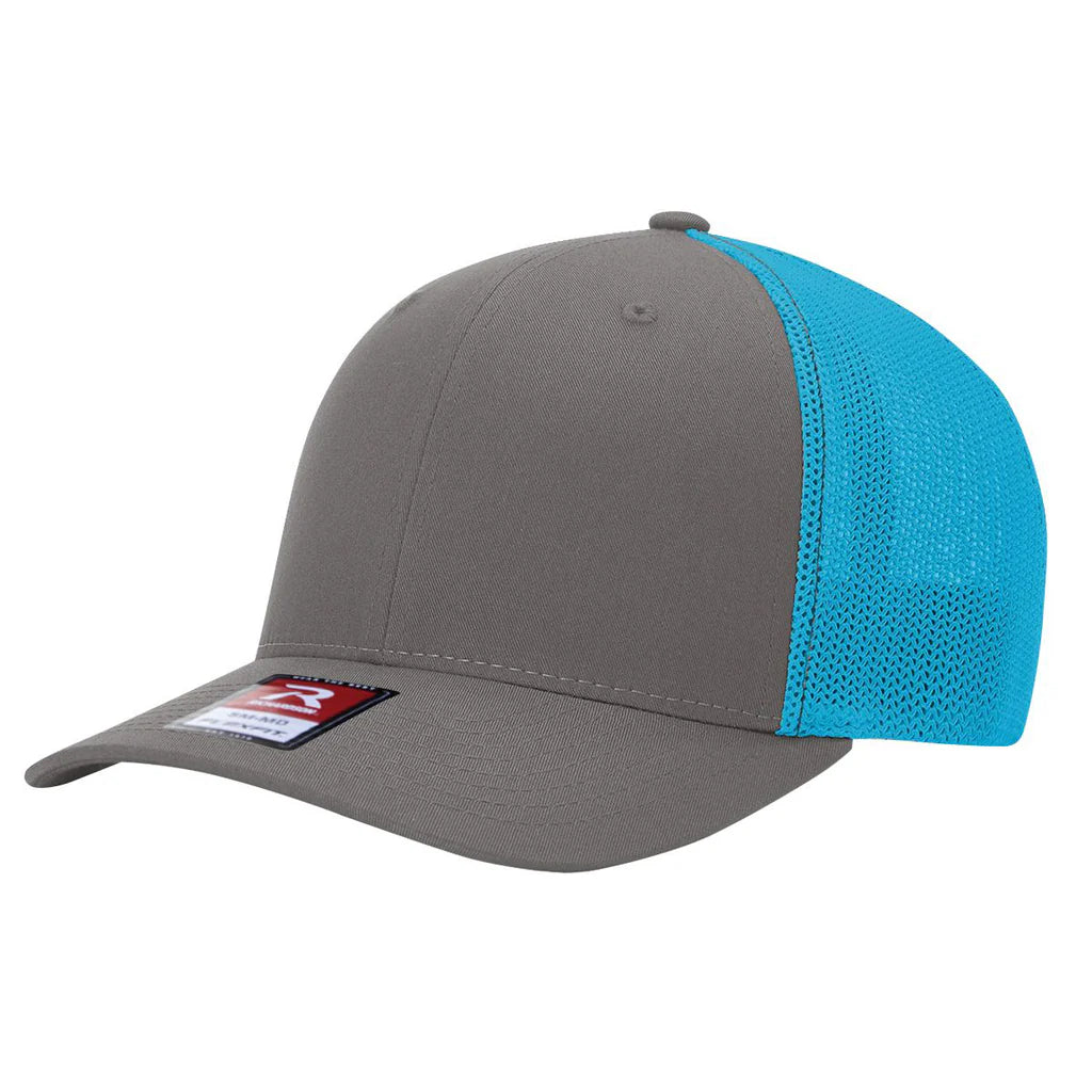 Richardson 110 R-Flex Trucker Cap (Flex Fitted) – Charcoal/Neon Blue - Customized with Your Logo