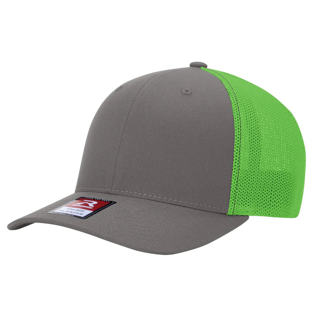 Richardson 110 R-Flex Trucker Cap (Flex Fitted) – Charcoal/Neon Green - Customized with Your Logo
