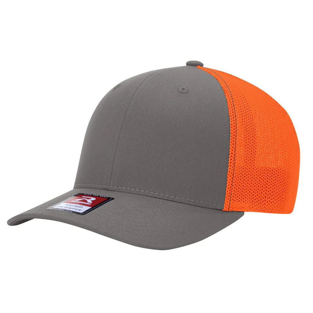 Richardson 110 R-Flex Trucker Cap (Flex Fitted) – Charcoal/Neon Orange - Customized with Your Logo