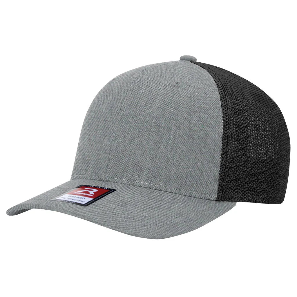 Richardson 110 R-Flex Trucker Cap (Flex Fitted) – Heather Grey/Black - Customized with Your Logo