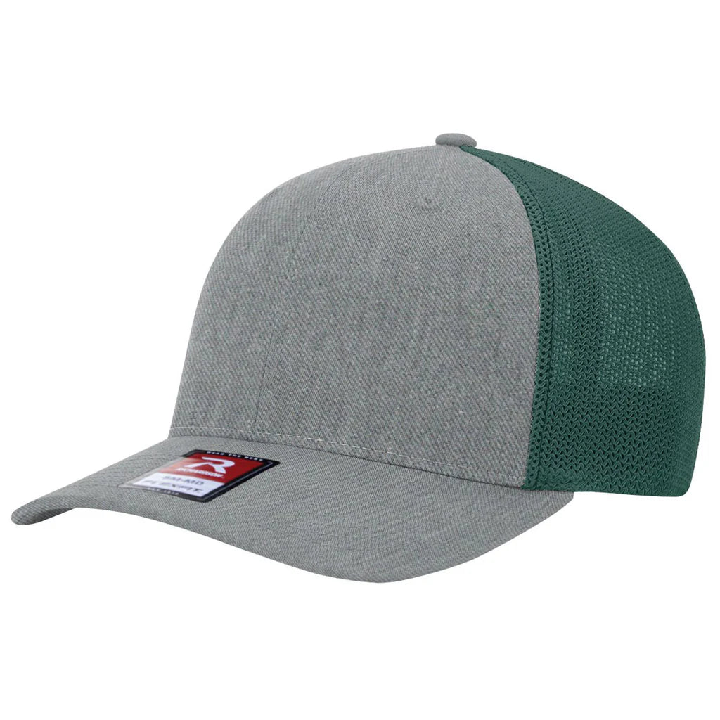 Richardson 110 R-Flex Trucker Cap (Flex Fitted) – Heather Grey/Dark Green - Customized with Your Logo