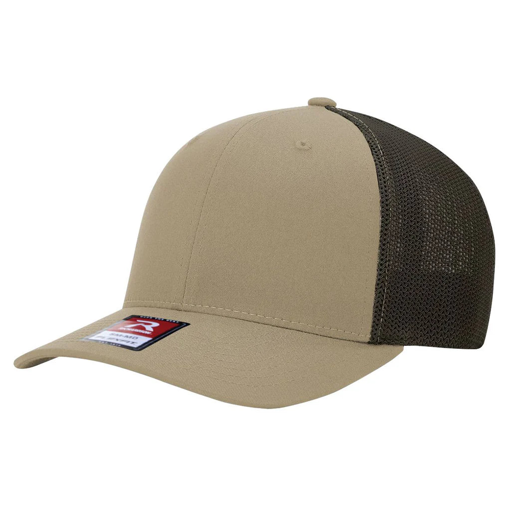 Richardson 110 R-Flex Trucker Cap (Flex Fitted) – Khaki/Coffee - Customized with Your Logo