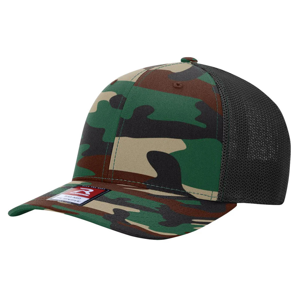 Richardson 110 R-Flex Trucker Cap (Flex Fitted) – Army Camo/Black - Customized with Your Logo