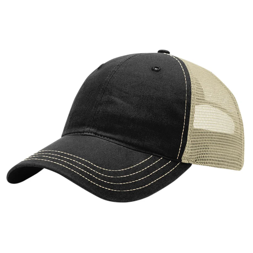Richardson 111 Garment Washed Trucker Hat –  Black/Khaki - Customized with Your Logo