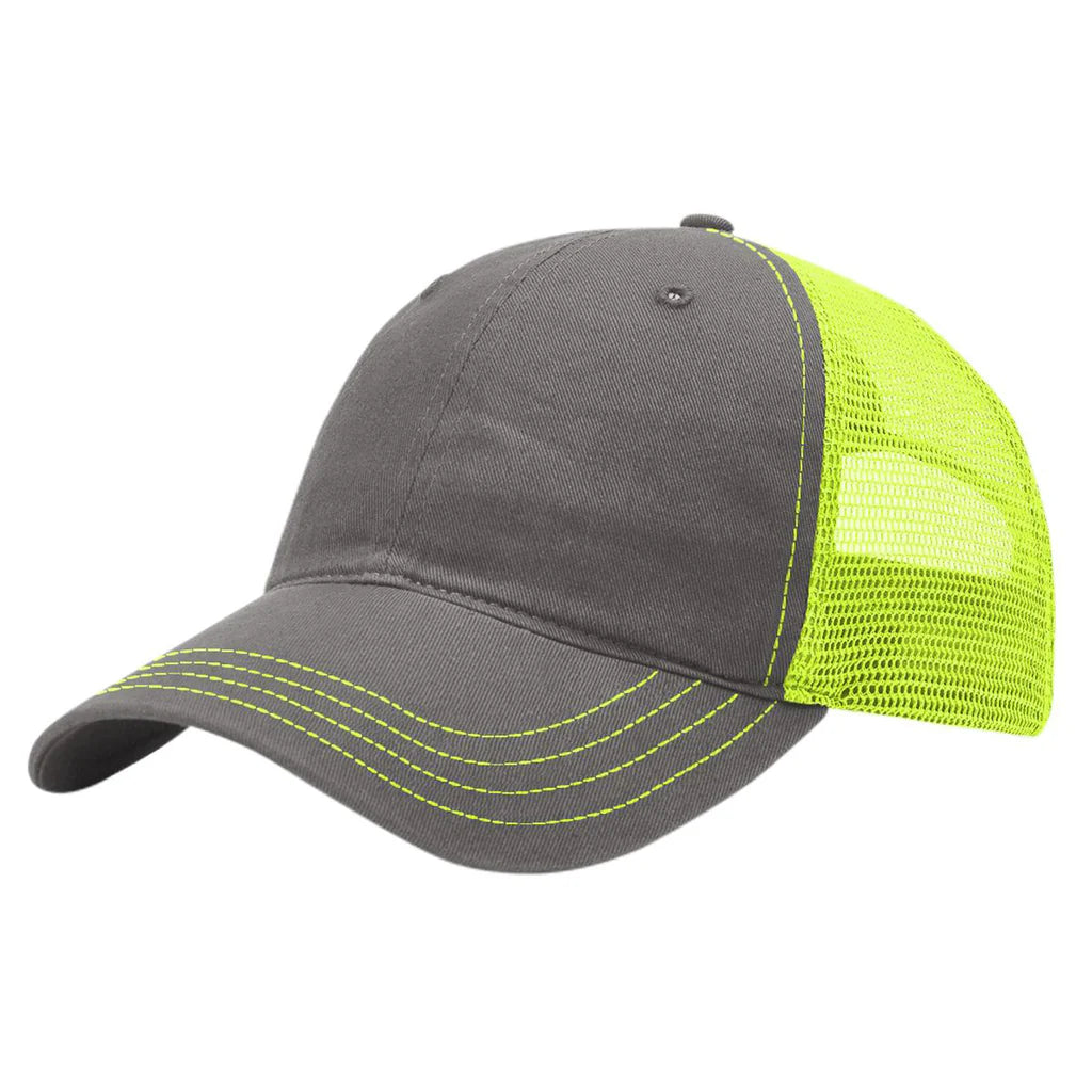 Richardson 111 Garment Washed Trucker Hat – Charcoal/Neon Yellow - Customized with Your Logo
