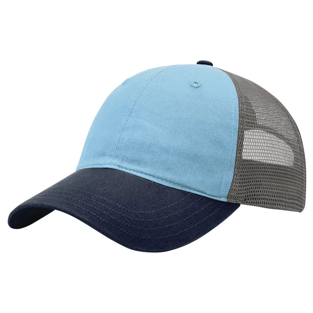 Richardson 111 Garment Washed Trucker Hat – Columbia Blue/Charcoal/Navy  - Customized with Your Logo