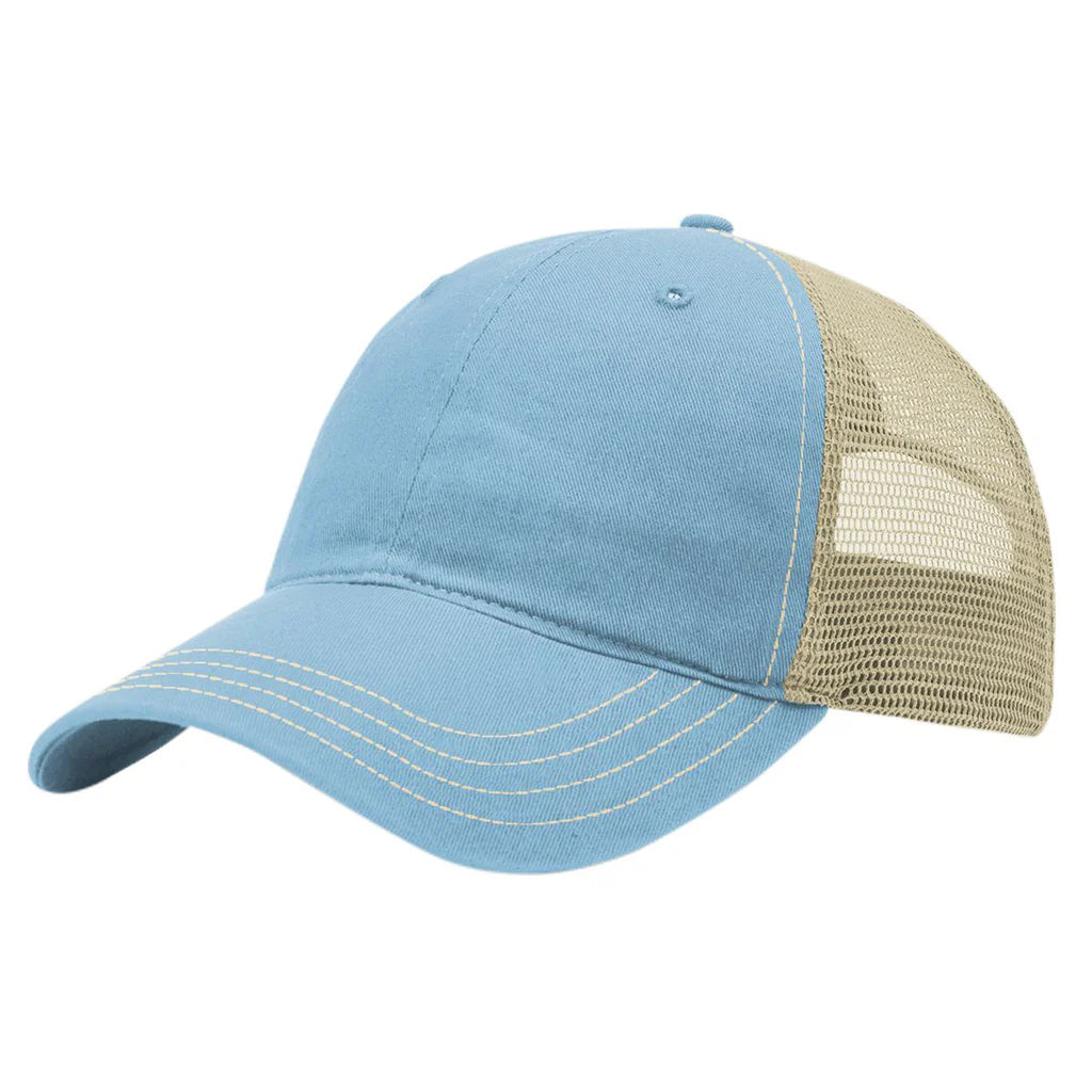 Richardson 111 Garment Washed Trucker Hat – Columbia Blue/Khaki - Customized with Your Logo