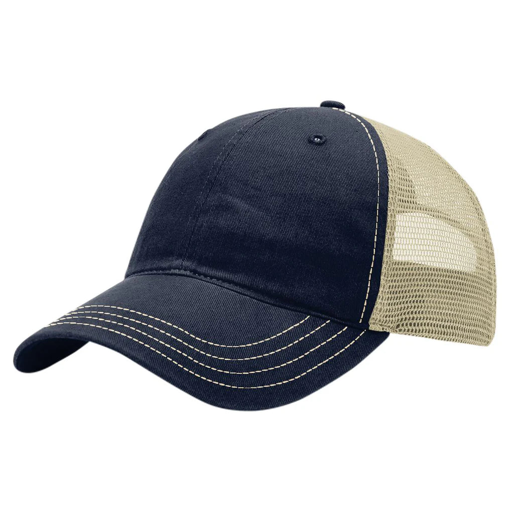 Richardson 111 Garment Washed Trucker Hat – Navy/Khaki - Customized with Your Logo