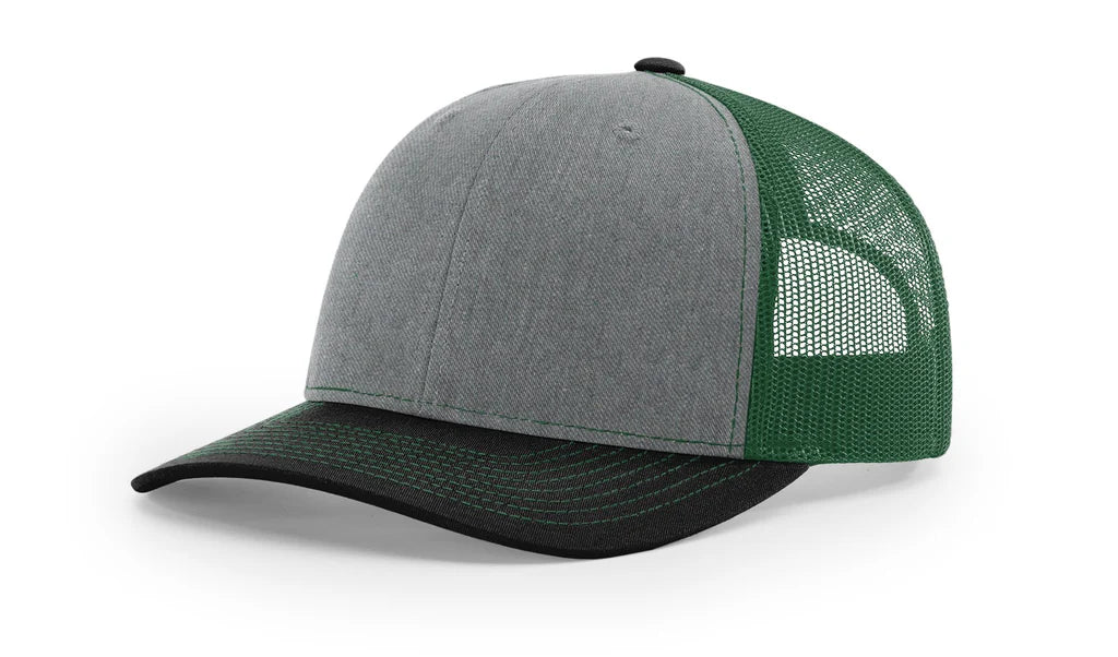 Richardson 112 Classic 6-Panel Trucker Hat – Heather Gray/Dark Green/Black - Customized with Your Logo