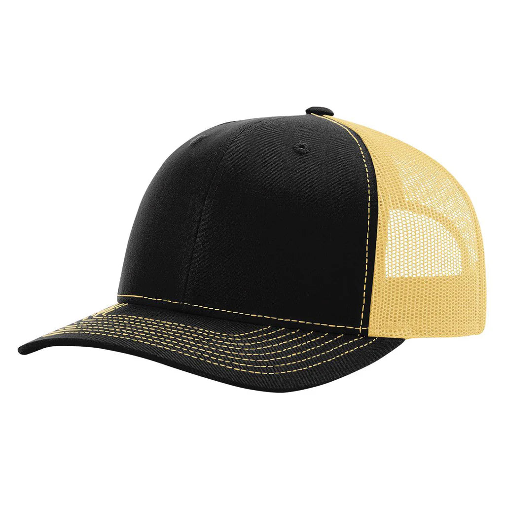 Richardson 112 Classic 6-Panel Trucker Hat – Black/Vegas Gold - Customized with Your Logo