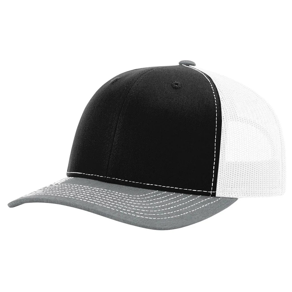 Richardson 112 Classic 6-Panel Trucker Hat – Black/White/Heather Grey - Customized with Your Logo