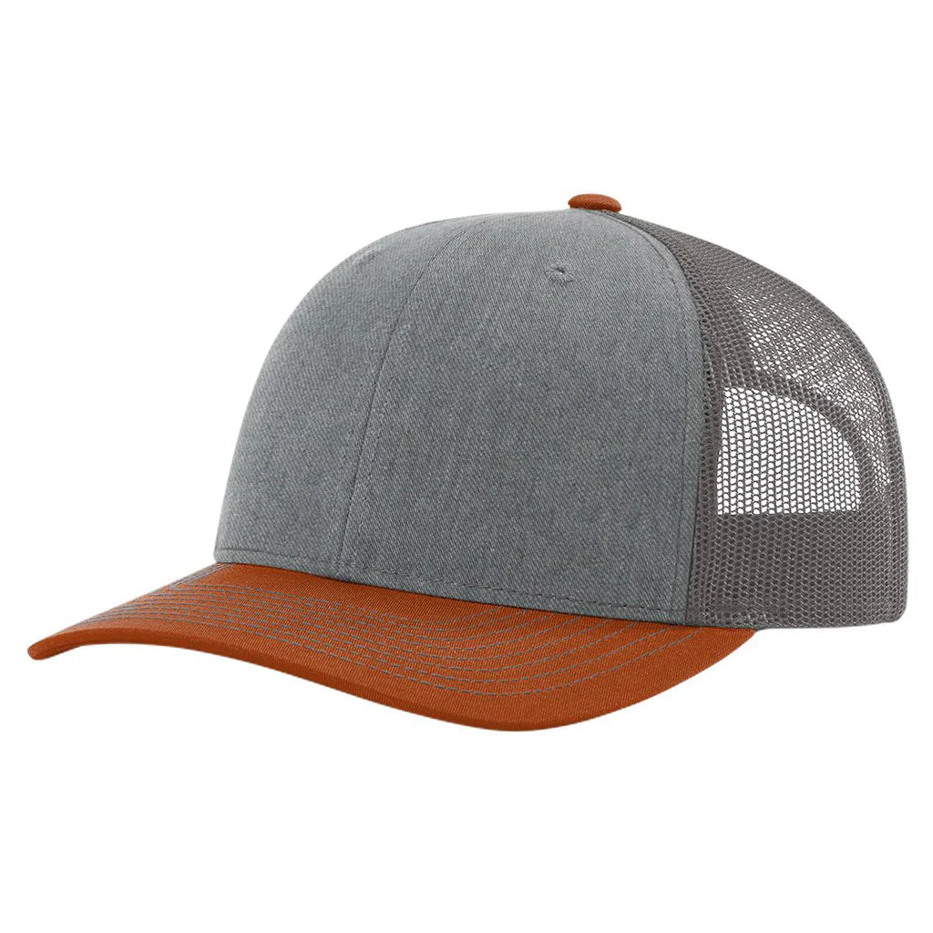 Richardson 112 Classic 6-Panel Trucker Hat – Heather Grey/Charcoal/Dark Orange - Customized with Your Logo