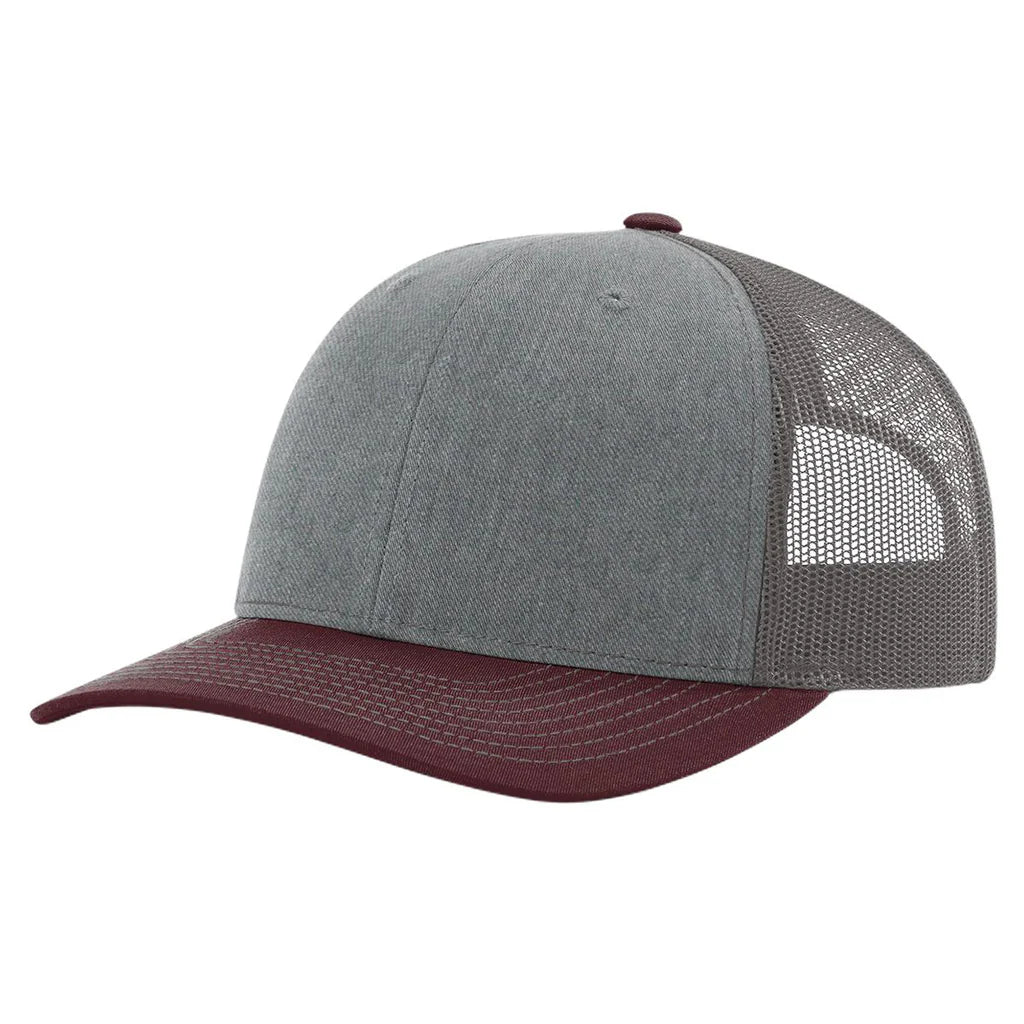 Richardson 112 Classic 6-Panel Trucker Hat – Heather Grey/Charcoal/Maroon - Customized with Your Logo