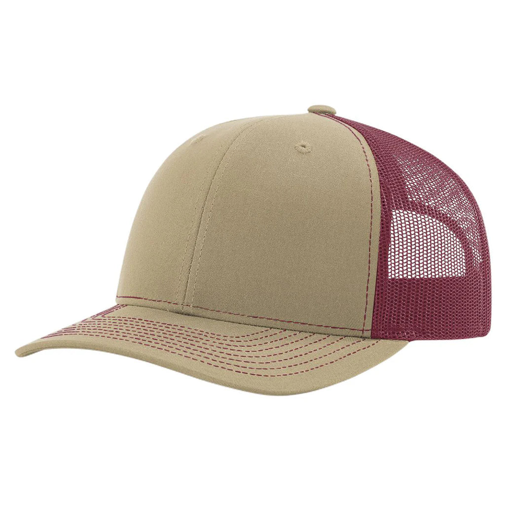 Richardson 112 Classic 6-Panel Trucker Hat –  Khaki/Burgundy - Customized with Your Logo
