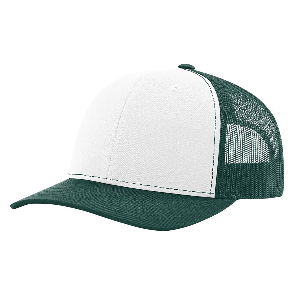 Richardson 112 Classic 6-Panel Trucker Hat – White/Dark Green - Customized with Your Logo