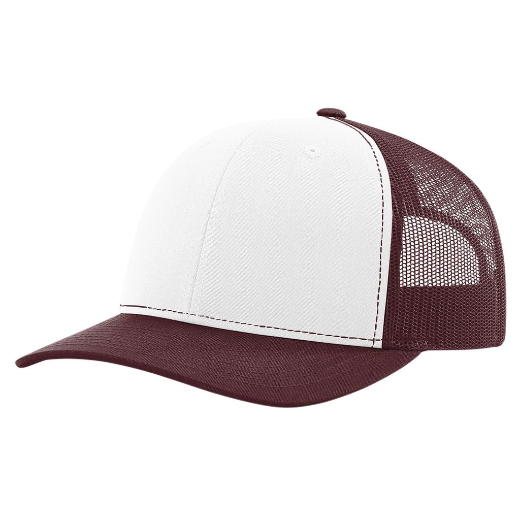 Richardson 112 Classic 6-Panel Trucker Hat – White/Maroon - Customized with Your Logo