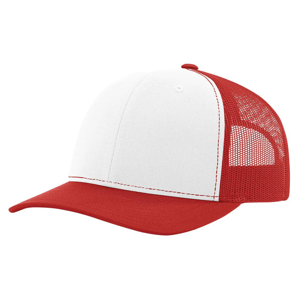 Richardson 112 Classic 6-Panel Trucker Hat – White/Red - Customized with Your Logo