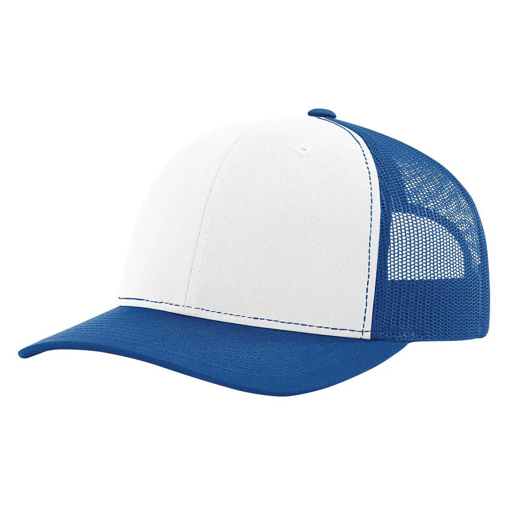 Richardson 112 Classic 6-Panel Trucker Hat – White/Royal - Customized with Your Logo