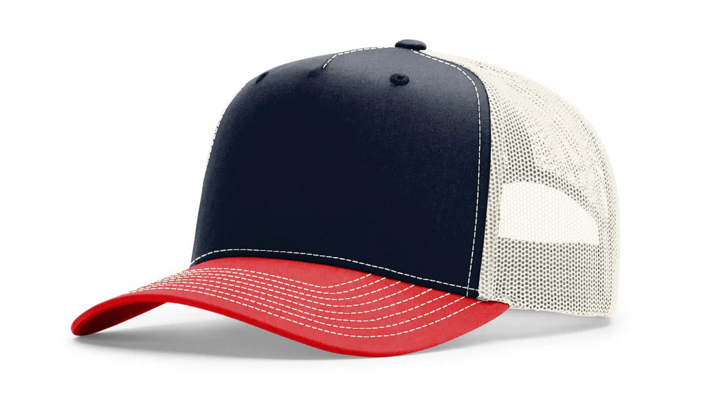 Richardson 112FPC Five Panel Champ Trucker Hat – Navy/Birch/Red - Customized with Your Logo