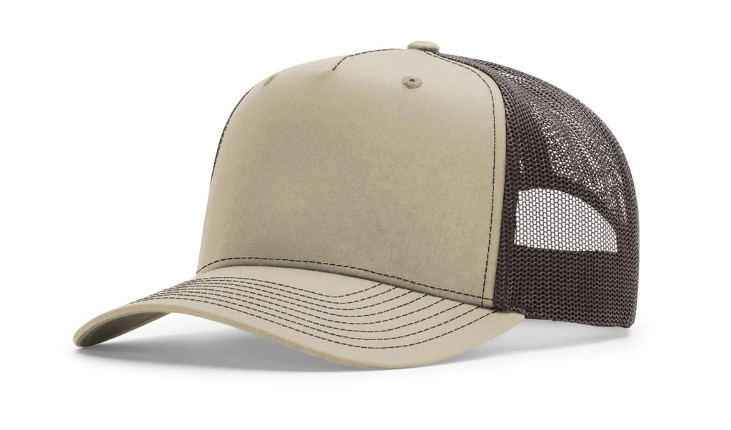 Richardson 112FPC Five Panel Champ Trucker Hat – Khaki/Coffee - Customized with Your Logo