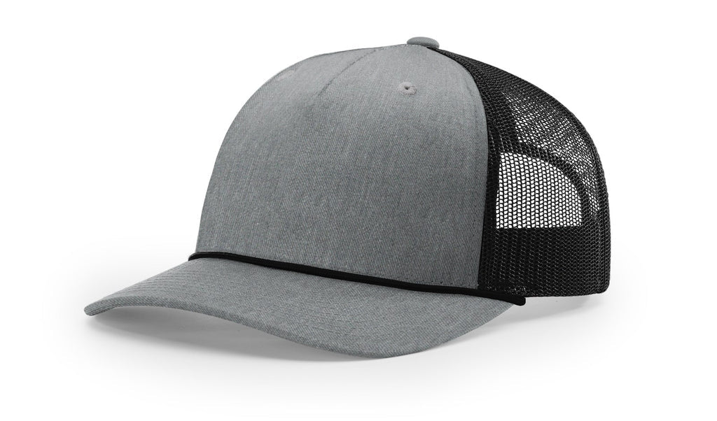 Richardson 112FPR Five Panel Rope Hat – Heather Grey/Black/Black - Customized with Your Logo