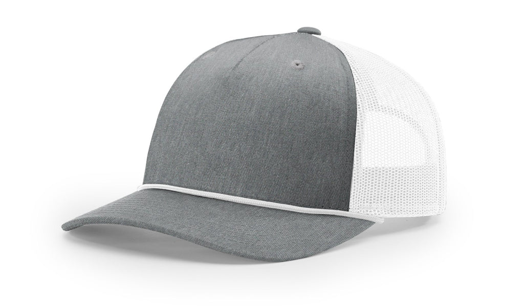 Richardson 112FPR Five Panel Rope Hat – Heather Grey/White/White - Customized with Your Logo