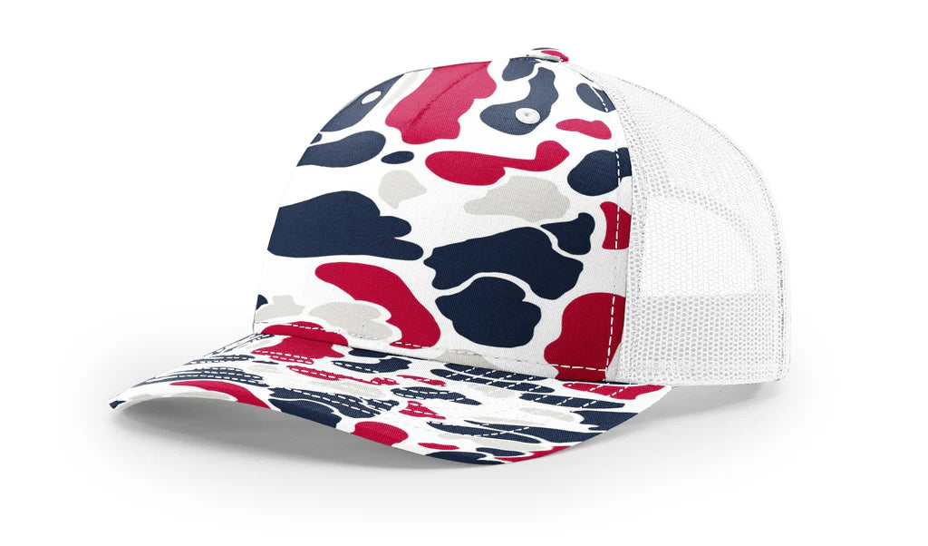 Richardson 112 PFP  5-Panel Trucker Hat – Americana Duck Camo/White - Customized with Your Logo