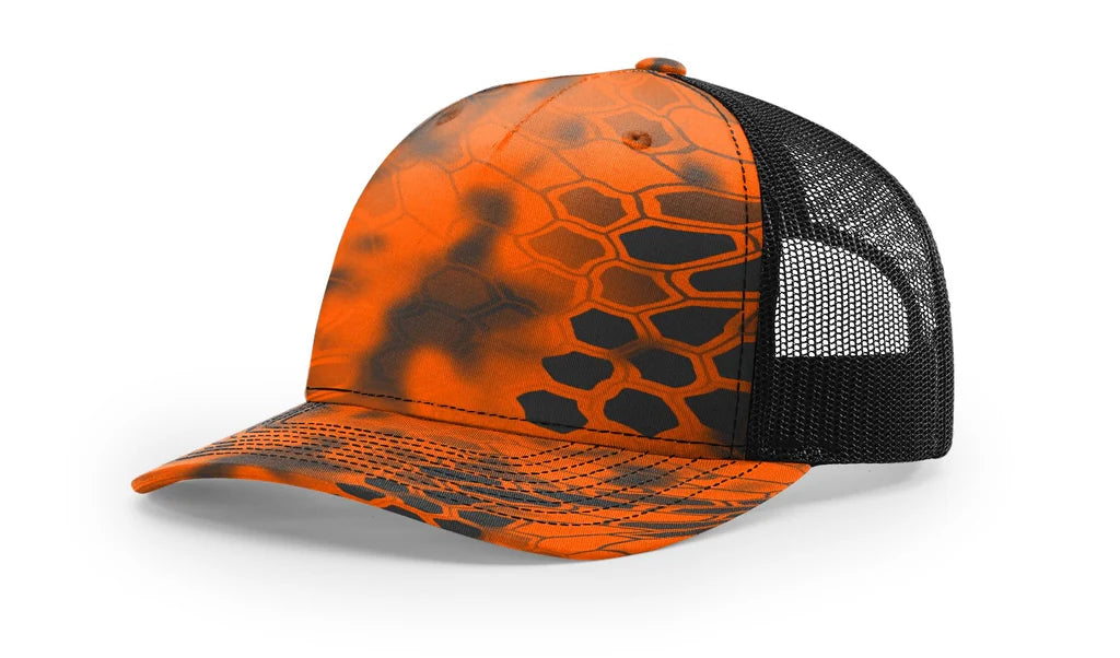 Richardson 112 PFP - Printed 5 Panel Trucker Hat –  Inferno/Black - Custom Leatherette Patch w Your Logo