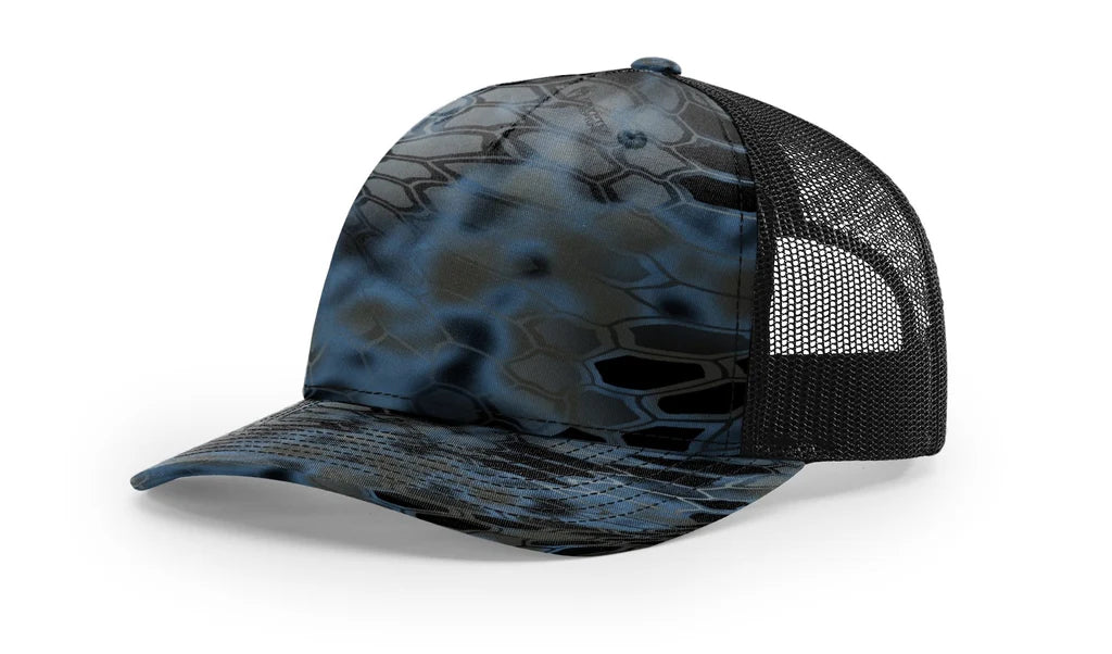 Richardson 112 PFP  5-Panel Trucker Hat –  Neptune Camo/Black - Customized with Your Logo
