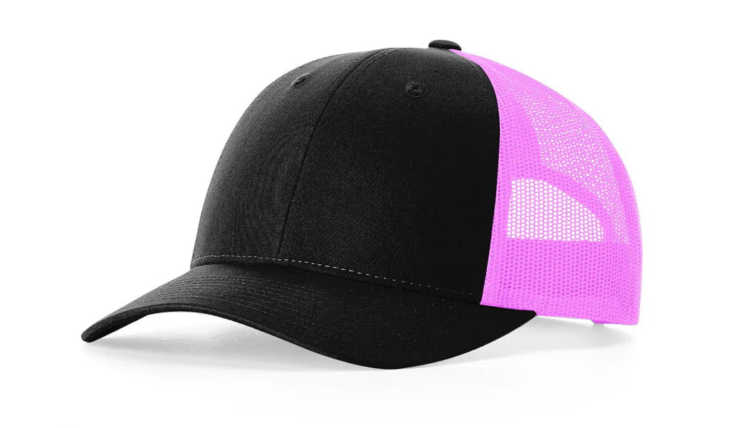 Richardson 115 Low Profile Trucker Hat –  Black/Neon Pink - Customized with Your Logo