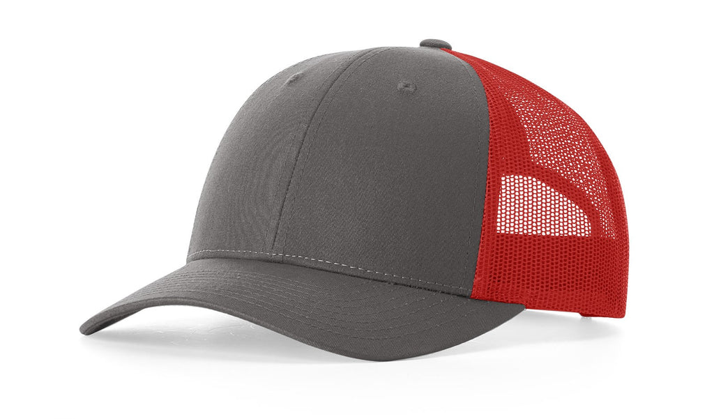 Richardson 115 Low Profile Trucker Hat – Charcoal/Red - Customized with Your Logo