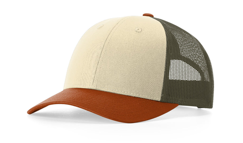 Richardson 115 Low Profile Trucker Hat – Cream/Loden/Dark Orange - Customized with Your Logo
