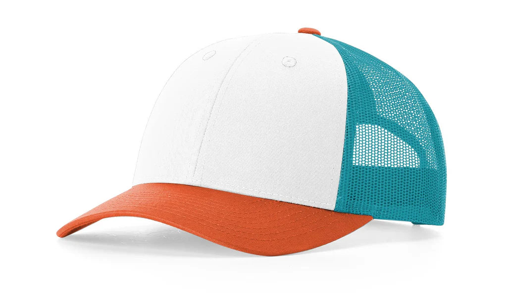 Richardson 115 Low Profile Trucker Hat – White/Blue Hawaiian/Pale Orange - Customized with Your Logo
