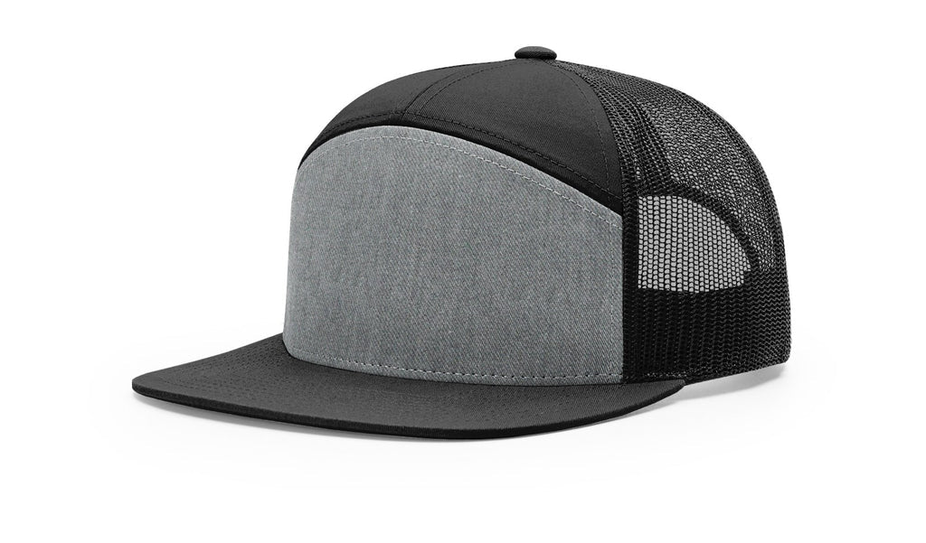 Richardson 168 -  7-Panel Trucker Hat –  Heather Grey/Black - Customized with Your Logo