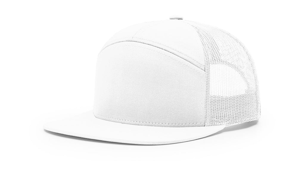Richardson 168 - 7 Panel Trucker Hat – White - Custom Leatherette Patch w Your Logo