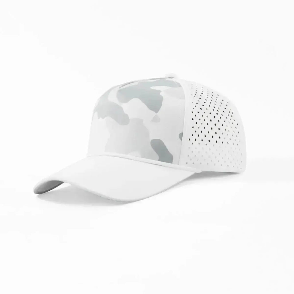 Foremost 6526P - 5 Panel Laser Performance Rope Hat – Snow Camo K106-22 - Customized with Your Logo
