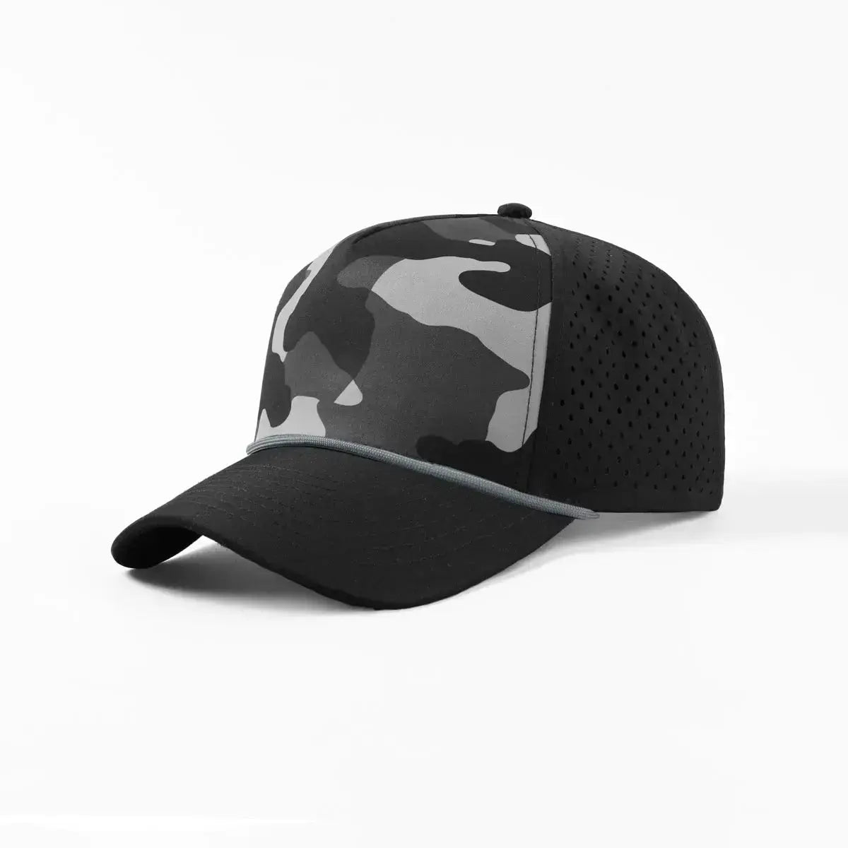 Foremost 6526P - 5 Panel Laser Performance Rope Hat – Black Camo K106-5 - Customized with Your Logo