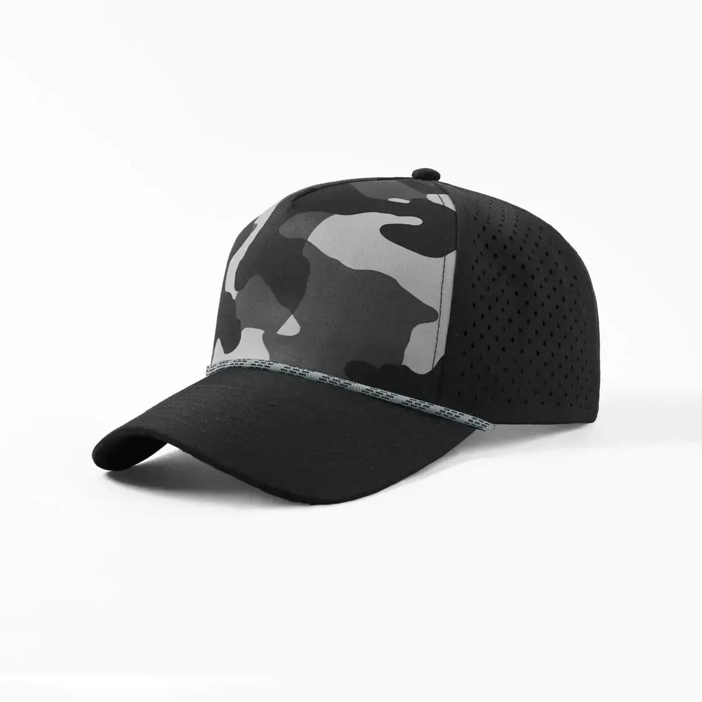 Foremost 6526P - 5 Panel Laser Performance Rope Hat – Black Camo K126-24 - Customized with Your Logo (Copy)