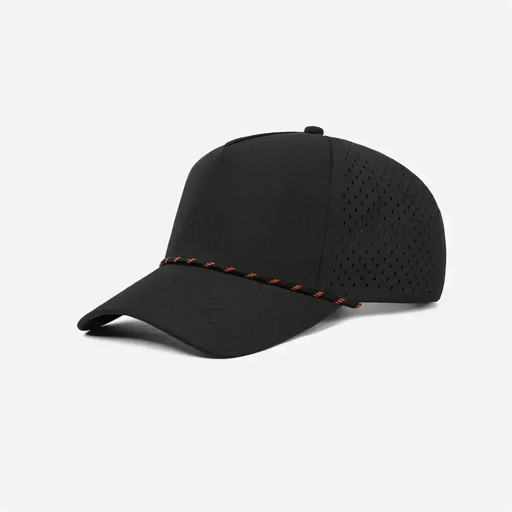 Foremost 6526P -5 Panel Laser Performance Rope Hat – Black K103-40 - Customized with Your Logo