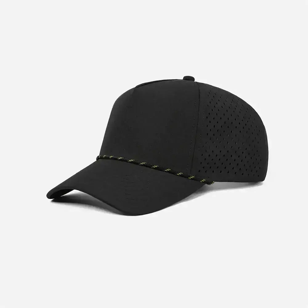 Foremost 6526P - 5 Panel Laser Performance Rope Hat – Black K103-6 - Customized with Your Logo
