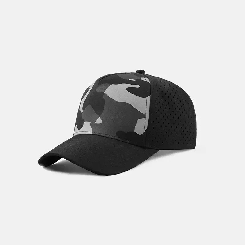 Foremost 6526 - 5 Panel Laser Performance Hat – Black Camo - Customized with Your Logo