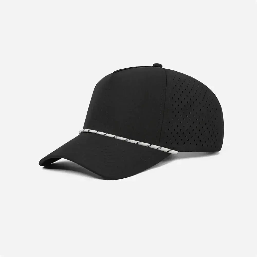 Foremost 6526P - 5 Panel Laser Performance Rope Hat – Black K178-6 - Customized with Your Logo