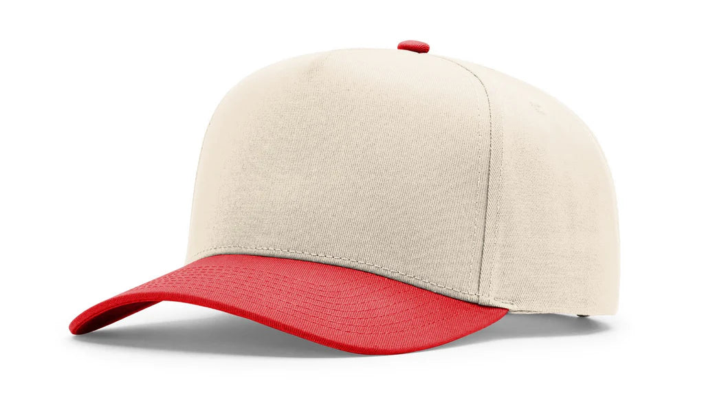 Richardson 323FPC Full Fabric 5 Panel Champ Hat – Cream/Red - Customized with Your Logo