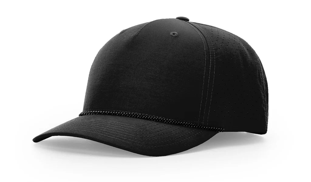 Richardson 355 Laser Perf Performance Rope Hat – Black/Black-Grey - Customized with Your Logo