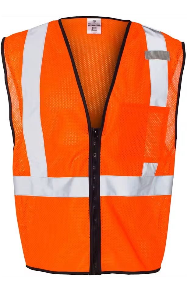 ML Kishigo 1519-1520 - Class 2 Economy Vest with Zippered Front - Custom Logo - 4" LEFT CHEST + FULL BACK PRINT (Copy)