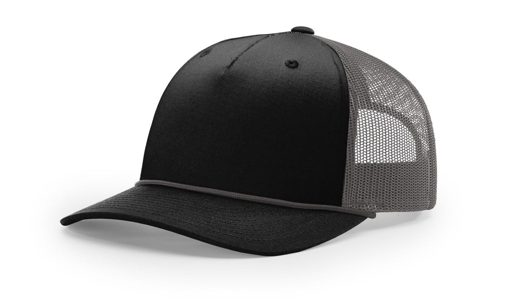 Richardson 112FPR Five Panel Rope Hat – Black/Charcoal/Charcoal - Customized with Your Logo
