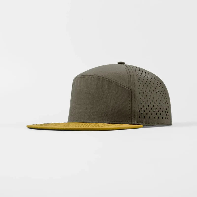 Foremost 6023 Perf Flat Bill Hat – Coffee+Ginger - Customized with Your Logo