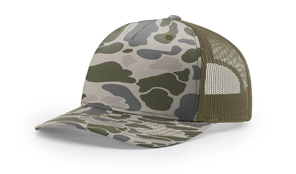 Richardson 112 PFP  5-Panel Trucker Hat – Marsh Duck Camo/Loden - Customized with Your Logo
